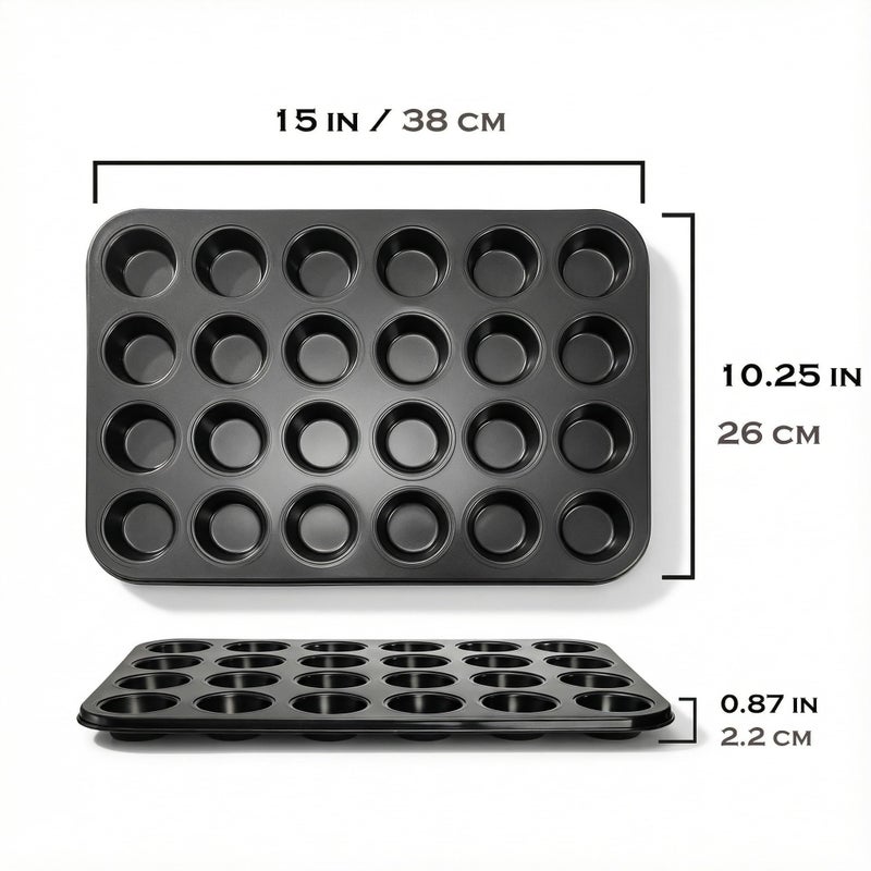 Kingrol 24-Cup Nonstick Mini Cupcake & Muffin Pans, Carbon Steel Baking Pans, Cake Moulds - 2 Pack - Image 2